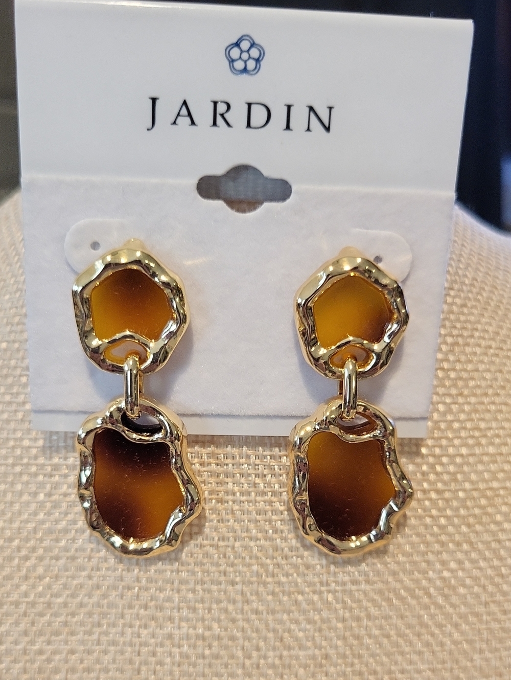 Jardin Gold-Tone Brown Resin Link Drop Earrings